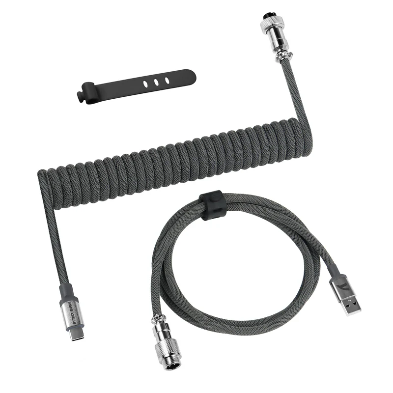 ATTACK SHARK C01PRO Coiled Type-C Cable (Grey) - Accessory | Acheter au Maroc - Epic Key