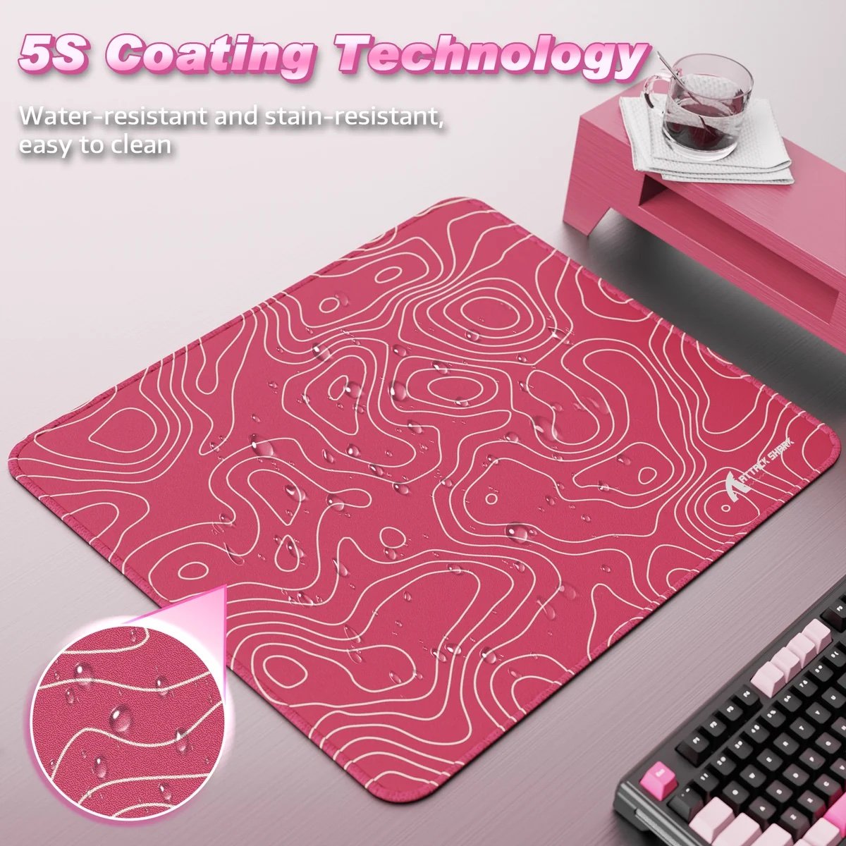 ATTACK SHARK CM02 eSport Gaming Mousepad (Berry Red Contour) - Vue 2 | Mouse Pad Maroc