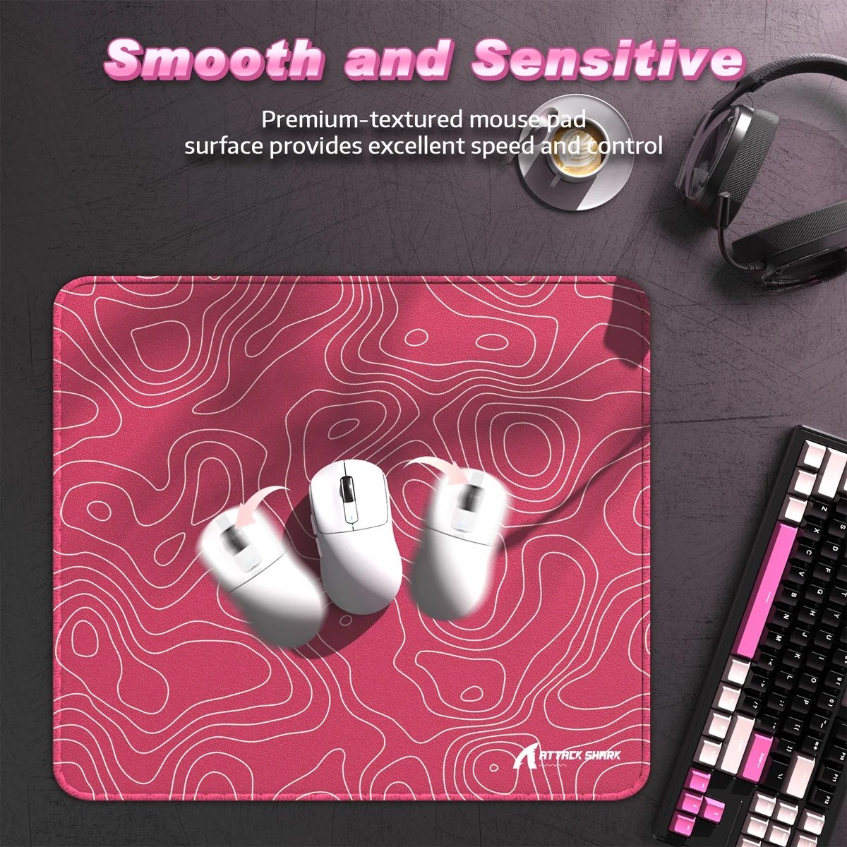 ATTACK SHARK CM02 eSport Gaming Mousepad (Berry Red Contour) - Vue 3 | Mouse Pad Maroc
