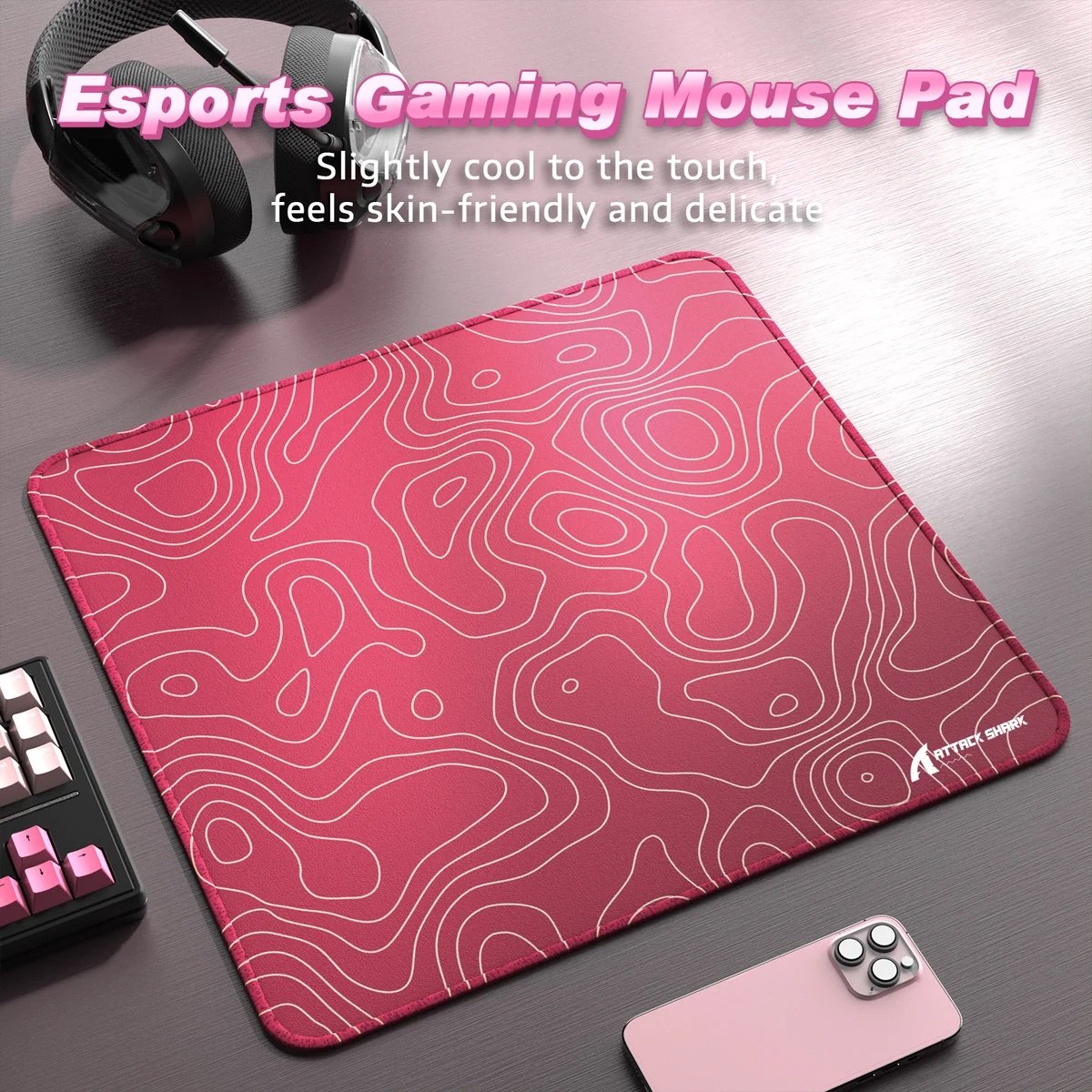 ATTACK SHARK CM02 eSport Gaming Mousepad (Berry Red Contour) - Vue 4 | Mouse Pad Maroc