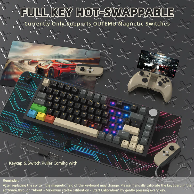 ATTACK SHARK K85 Rapid Trigger Keyboard Magnetic Axis (Starry Black & Coiled Cable & Color Keycaps) - Vue 6 | Keyboard Maroc