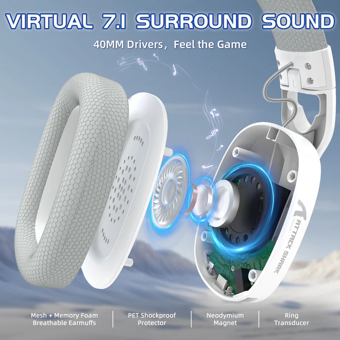 ATTACK SHARK L90 Foldable RGB Ultra-Light Tri-Mode Gaming Headset (White) - Vue 9 | Gaming Headset Maroc