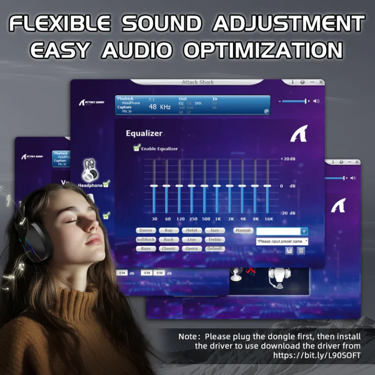 ATTACK SHARK L90 Foldable RGB Ultra-Light Tri-Mode Gaming Headset (Black) - Gaming Headset photo 5 - Epic Key Morocco