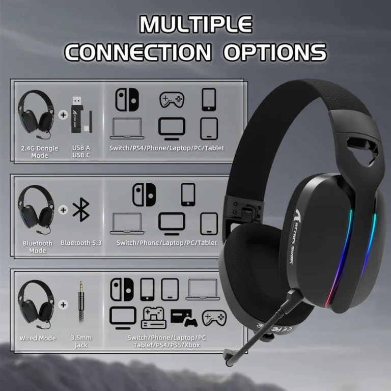 ATTACK SHARK L90 Foldable RGB Ultra-Light Tri-Mode Gaming Headset (Black) - Gaming Headset photo 6 - Epic Key Morocco