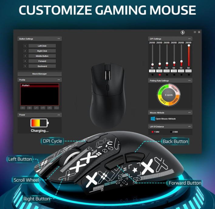 ATTACK SHARK R1 Wireless Gaming Mouse (Black) - Mouse photo 3 - Epic Key Morocco