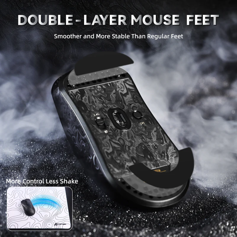 ATTACK SHARK R11 ULTRA Carbon Fiber Wireless Gaming Mouse With C06 Coiled Cable Forged Black - Vue 5 | Mouse Maroc