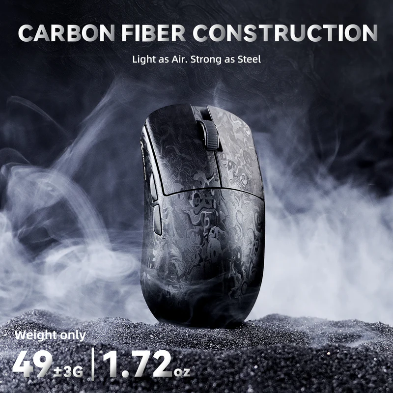 ATTACK SHARK R11 ULTRA Carbon Fiber Wireless Gaming Mouse With C06 Coiled Cable Forged Black - Vue 8 | Mouse Maroc