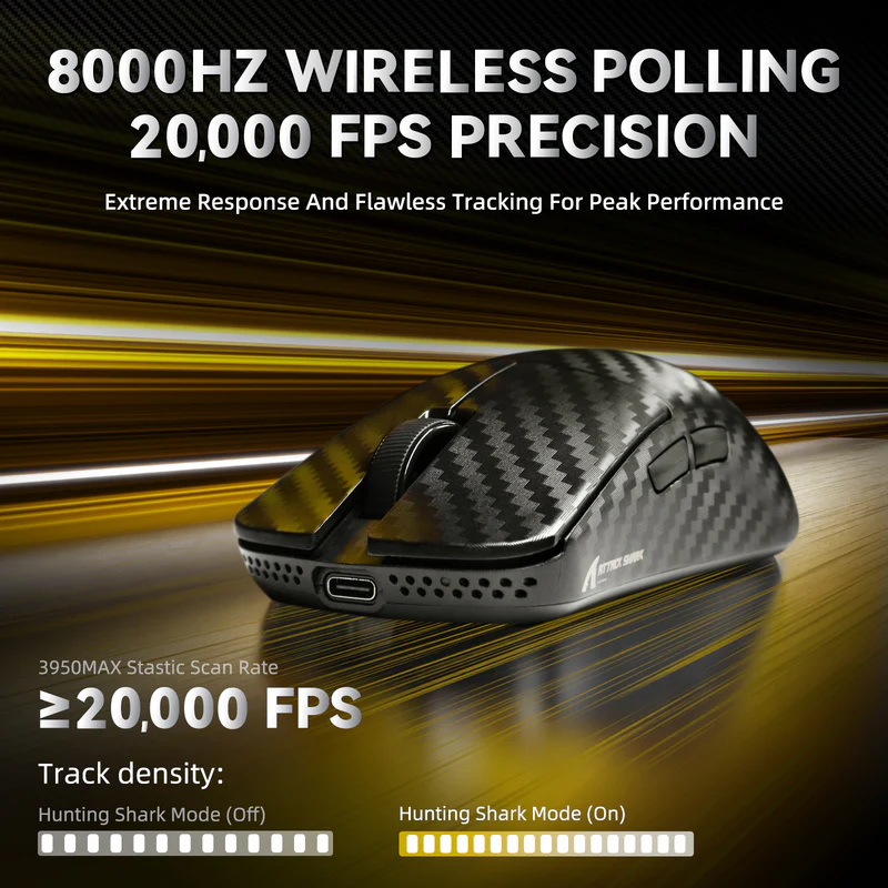 ATTACK SHARK R11 ULTRA Carbon Fiber Wireless Gaming Mouse With C06 Coiled Cable Weave Black - Vue 2 | Mouse Maroc