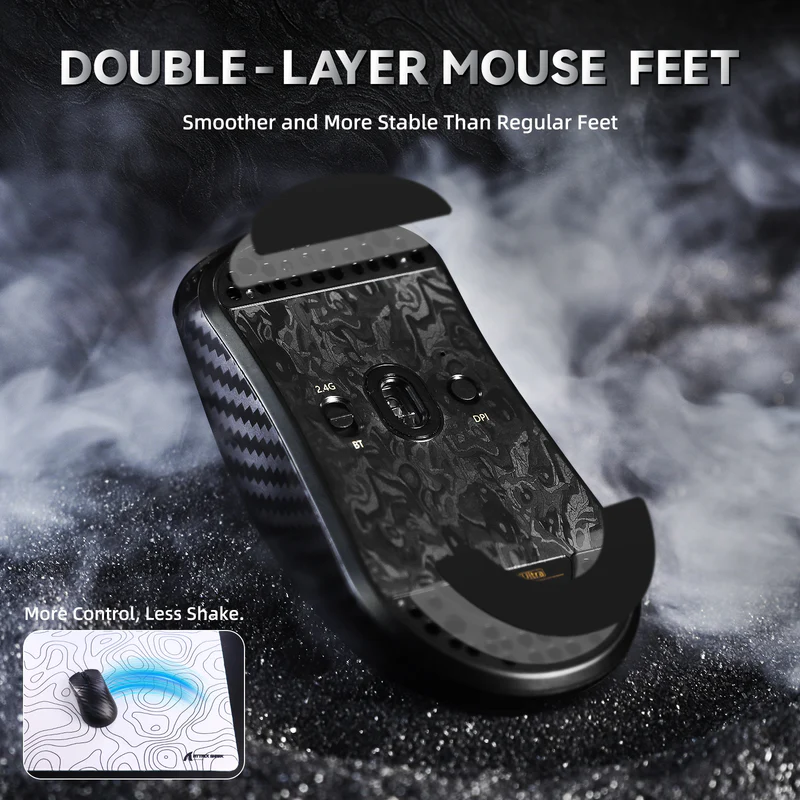 ATTACK SHARK R11 ULTRA Carbon Fiber Wireless Gaming Mouse With C06 Coiled Cable Weave Black - Vue 3 | Mouse Maroc