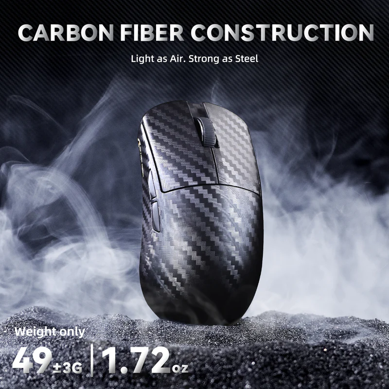 ATTACK SHARK R11 ULTRA Carbon Fiber Wireless Gaming Mouse With C06 Coiled Cable Weave Black - Vue 5 | Mouse Maroc