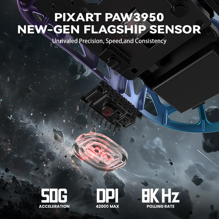 ATTACK SHARK R2 45g Magnesium Alloy Gaming Mouse – 8K Wireless, PAW3950 Sensor, 42000 DPI, Tri-Mode Connectivity (Black) - Vue 4 | Mouse Maroc