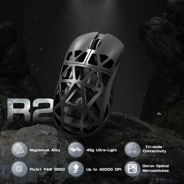 ATTACK SHARK R2 45g Magnesium Alloy Gaming Mouse – 8K Wireless, PAW3950 Sensor, 42000 DPI, Tri-Mode Connectivity (Grey) - Mouse photo 2 - Epic Key Morocco