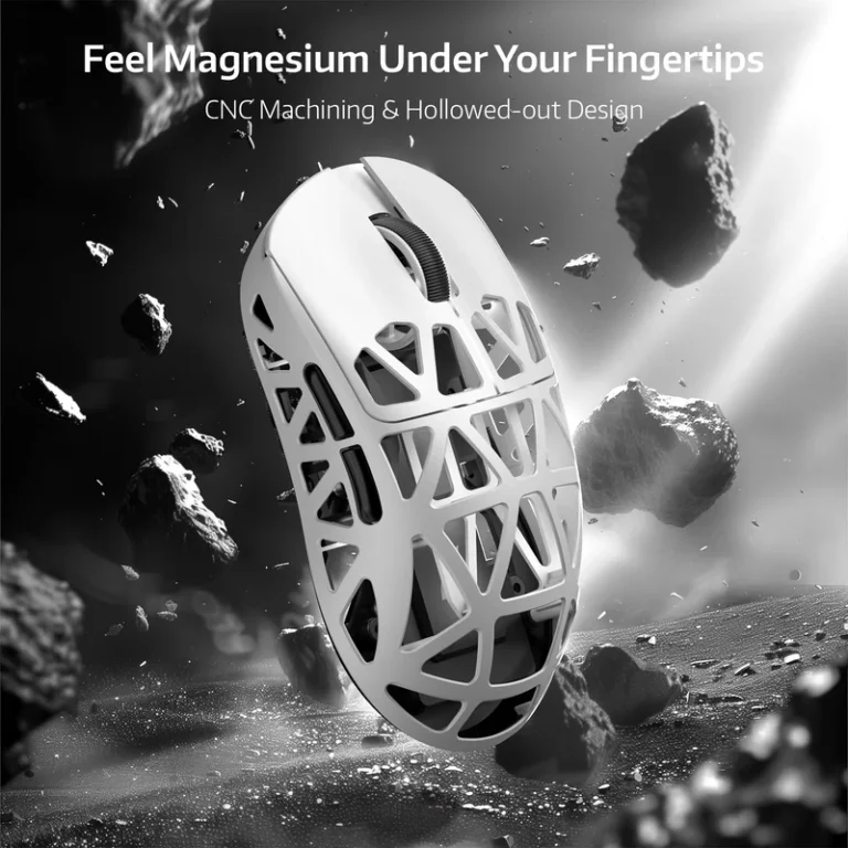 ATTACK SHARK R2 45g Magnesium Alloy Gaming Mouse – 8K Wireless, PAW3950 Sensor, 42000 DPI, Tri-Mode Connectivity (White) - Mouse photo 3 - Epic Key Morocco