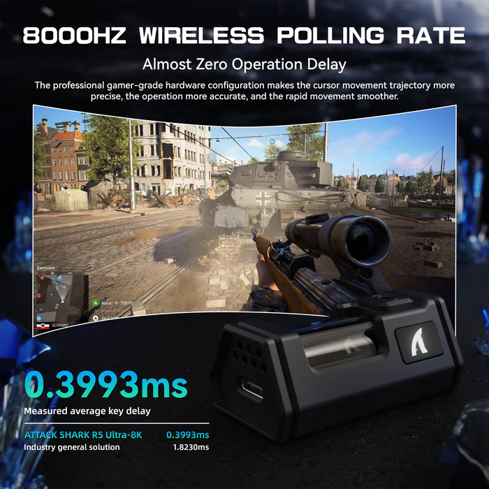 ATTACK SHARK R5 Ultra Carbon Fiber 39g Gaming Mouse – 8K Wireless, PAW3950MAX Sensor, Tri-Mode, 42000 DPI (white) - Mouse photo 4 - Epic Key Morocco