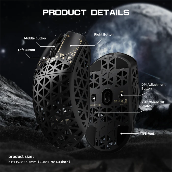 ATTACK SHARK R5 Ultra Carbon Fiber 39g Gaming Mouse – 8K Wireless, PAW3950MAX Sensor, Tri-Mode, 42000 DPI (black) - Mouse photo 5 - Epic Key Morocco