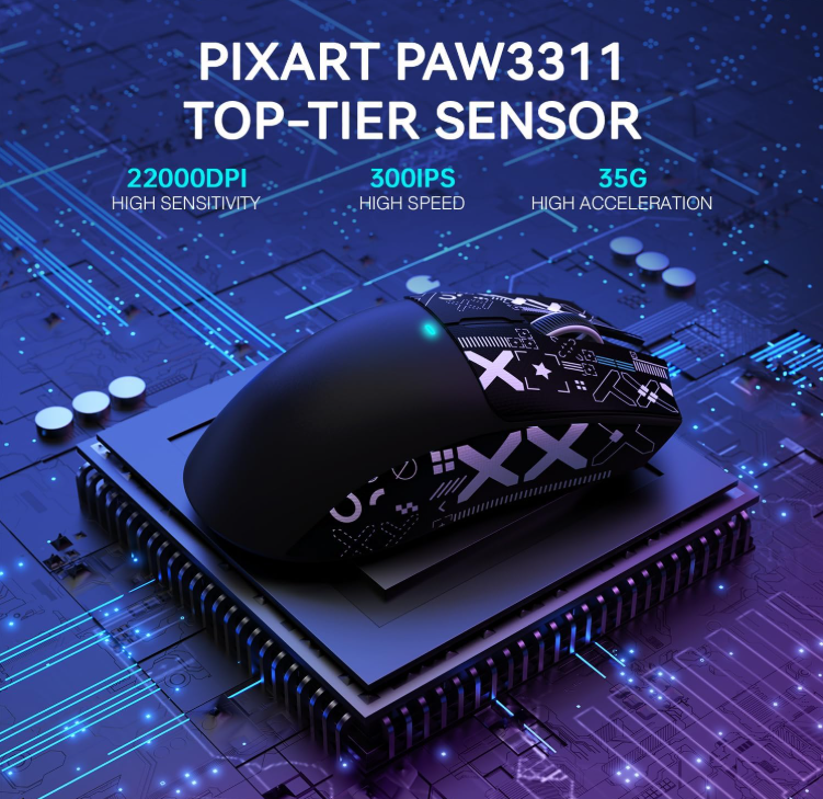 ATTACK SHARK X11 Wireless Gaming Mouse with Charging Dock (black) - Vue 4 | Mouse Maroc