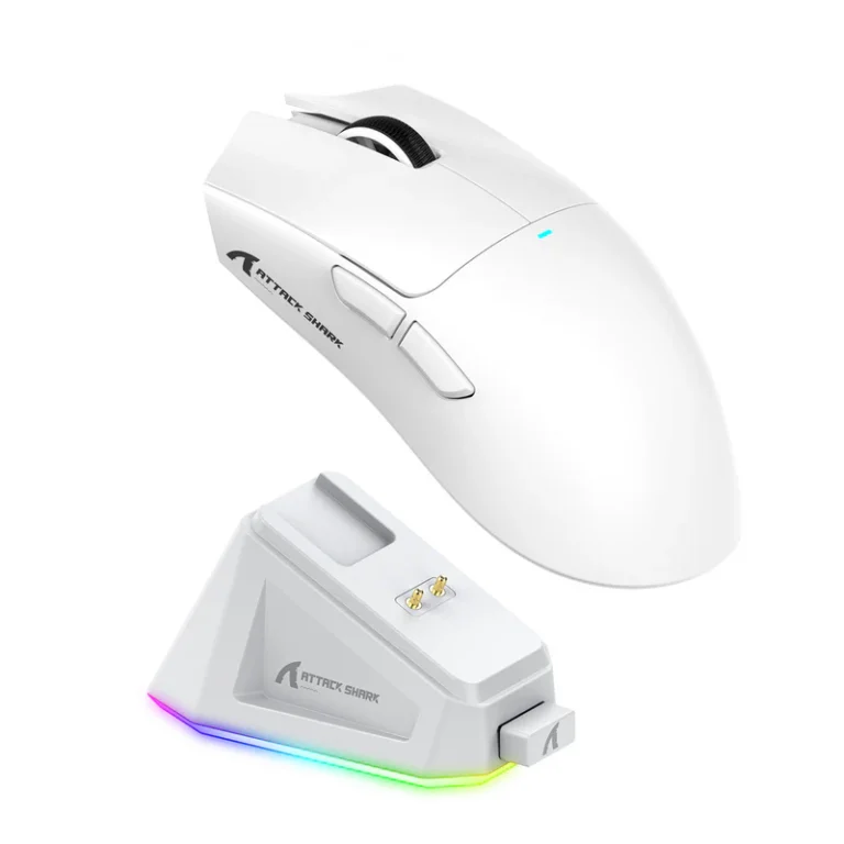 ATTACK SHARK X11 Wireless Gaming Mouse with Charging Dock (white) (No Stickers) - Mouse available at Epic Key Morocco