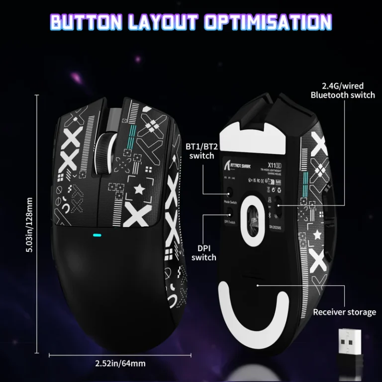 ATTACK SHARK X11SE Wireless Gaming Mouse (Black) - Mouse photo 7 - Epic Key Morocco