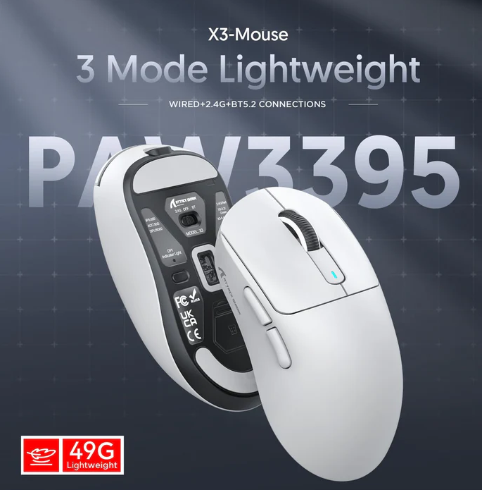 ATTACK SHARK X3 Wireless Gaming Mouse PAW3395 Superlight (White) - Mouse photo 3 - Epic Key Morocco