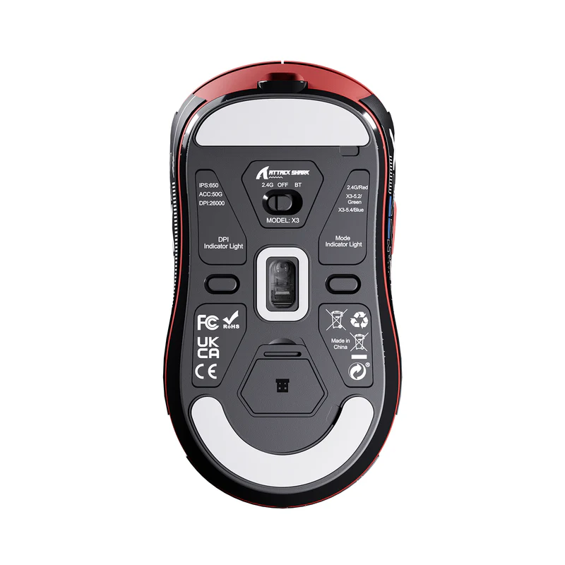ATTACK SHARK X3 Wireless Gaming Mouse PAW3395 Superlight (Red)(no stickers) - Vue 3 | Mouse Maroc