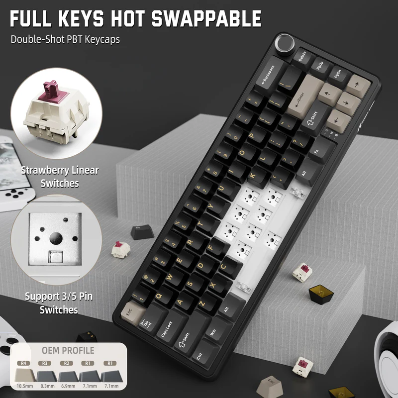 ATTACK SHARK X66 60% Wireless Mechanical Keyboard – Gasket Mount, Tri-Mode, Pre-Lubed Switches, RGB, PBT Keycaps (Starry Black) - Vue 2 | Mechanical Keyboard Maroc