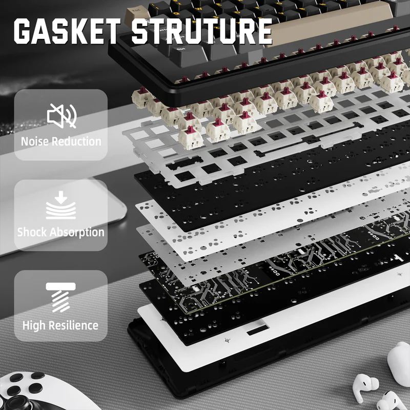 ATTACK SHARK X66 60% Wireless Mechanical Keyboard – Gasket Mount, Tri-Mode, Pre-Lubed Switches, RGB, PBT Keycaps (Starry Black) - Vue 3 | Mechanical Keyboard Maroc