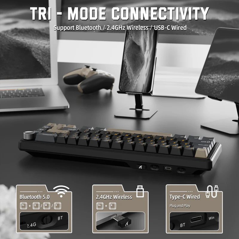 ATTACK SHARK X66 60% Wireless Mechanical Keyboard – Gasket Mount, Tri-Mode, Pre-Lubed Switches, RGB, PBT Keycaps (Starry Black) - Vue 6 | Mechanical Keyboard Maroc