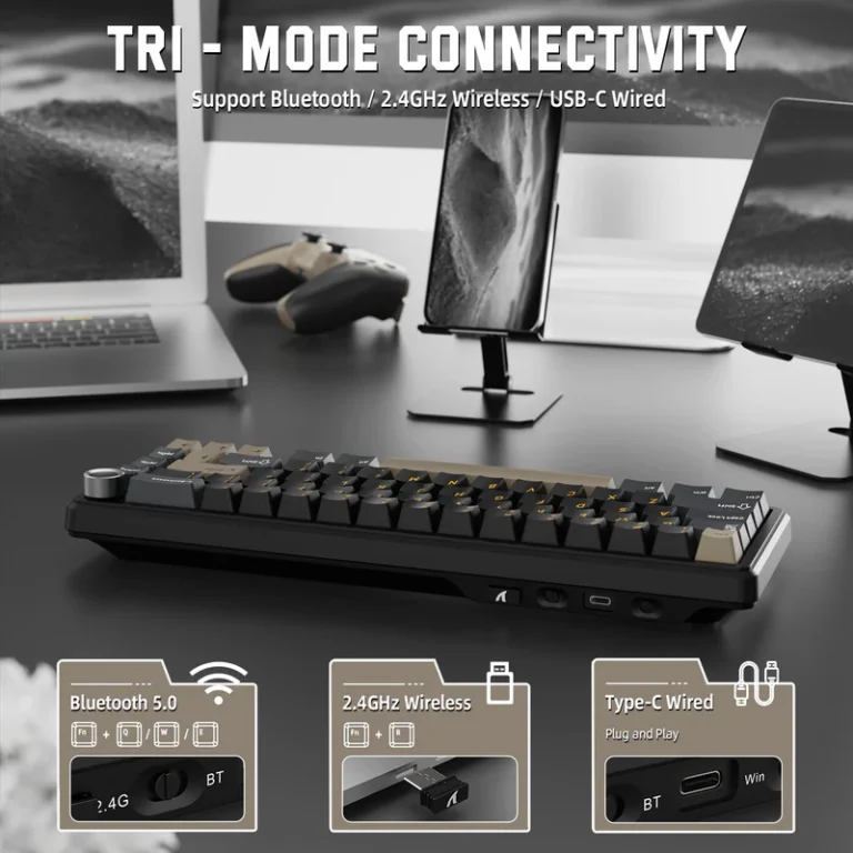 ATTACK SHARK X66 60% Wireless Mechanical Keyboard – Gasket Mount, Tri-Mode, Pre-Lubed Switches, RGB, PBT Keycaps (Starry Black) - Keyboard photo 6 - Epic Key Morocco