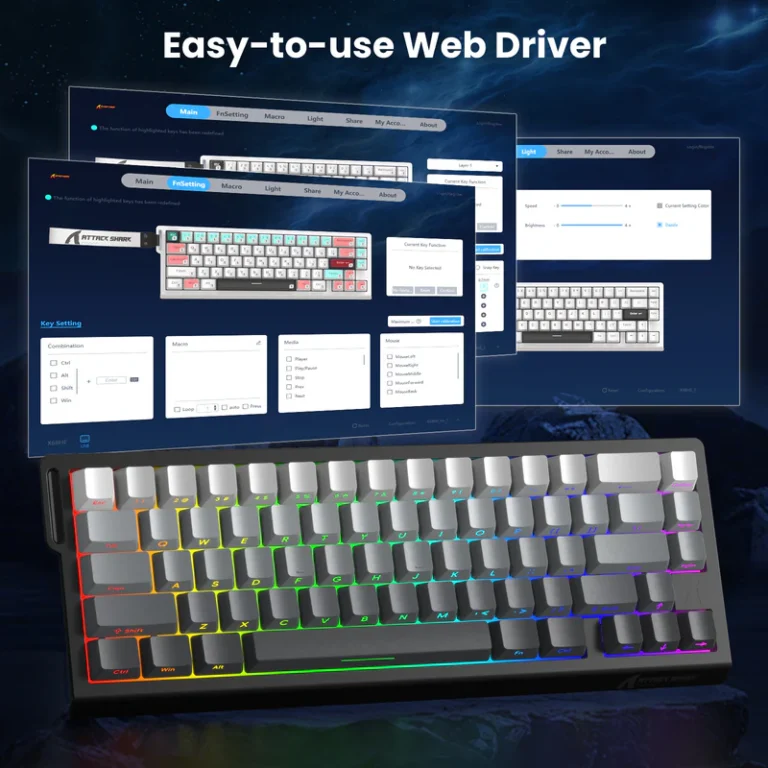 ATTACK SHARK X68 HE – 60% Wired Magnetic Gaming Keyboard with Rapid Trigger, 8KHz Polling Rate, C01PRO Coiled Cable, and RGB Backlight - Keyboard photo 3 - Epic Key Morocco