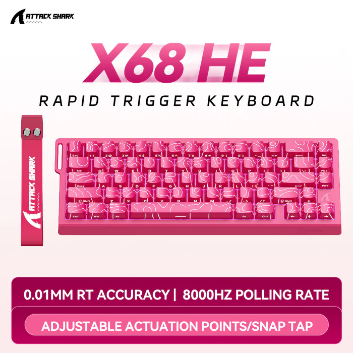 ATTACK SHARK X68 HE Rapid Trigger Keyboard Magnetic Switch (Pink Contours) - Keyboard photo 2 - Epic Key Morocco