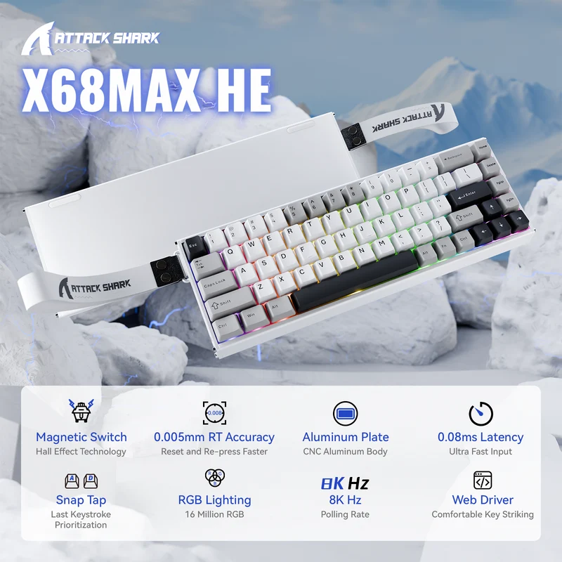 ATTACK SHARK X68 MAX HE Rapid Trigger Aluminum Keyboard Magnetic Switch - Vue 2 | Magnetic Keyboards Maroc