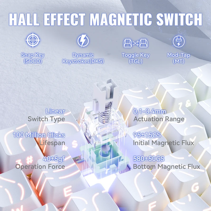 ATTACK SHARK X68 MAX HE Rapid Trigger Aluminum Keyboard Magnetic Switch (White Contours) - Vue 4 | Magnetic Keyboards Maroc
