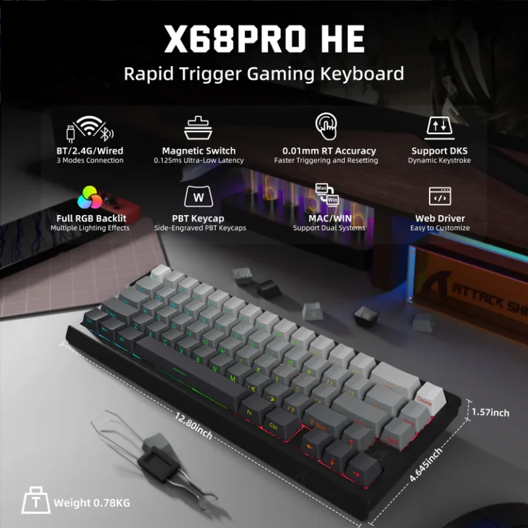 ATTACK SHARK X68PRO HE Wireless Rapid Trigger Keyboard Magnetic Switch - Keyboard photo 2 - Epic Key Morocco
