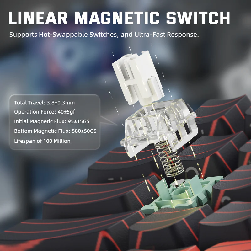 ATTACK SHARK X68PRO HE Wireless Rapid Trigger Keyboard Magnetic Switch (Red) - Vue 5 | Keyboard Maroc