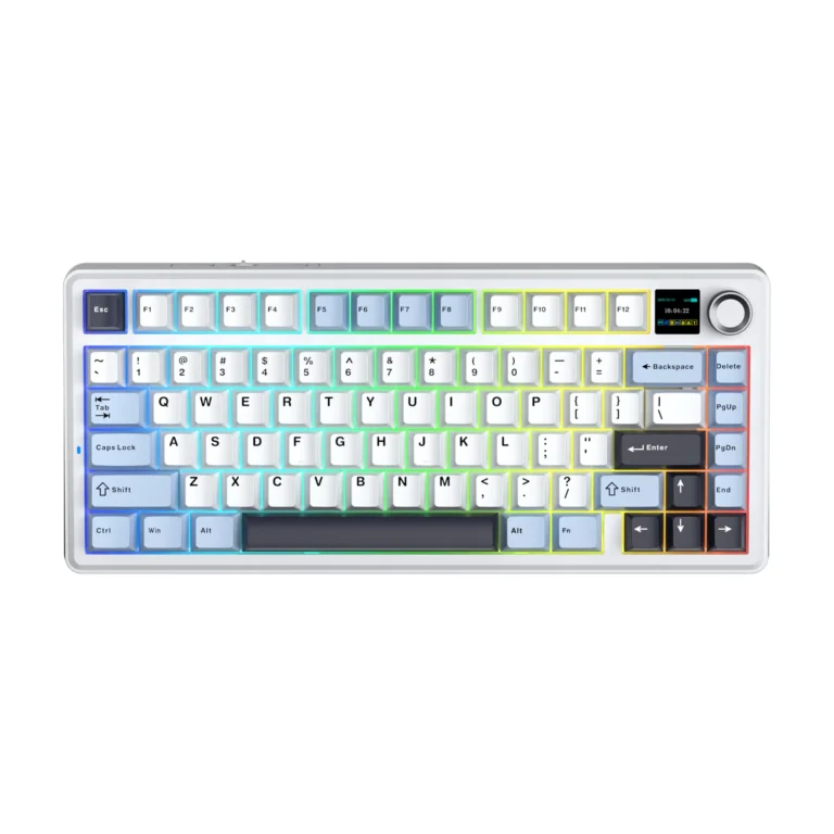 AULA F75 Max 75% Wireless Mechanical Keyboard – TFT Screen, Knob, Reaper Switches, Tri-Mode, RGB, Hot-Swappable (Glacier Blue) - Keyboard available at Epic Key Morocco