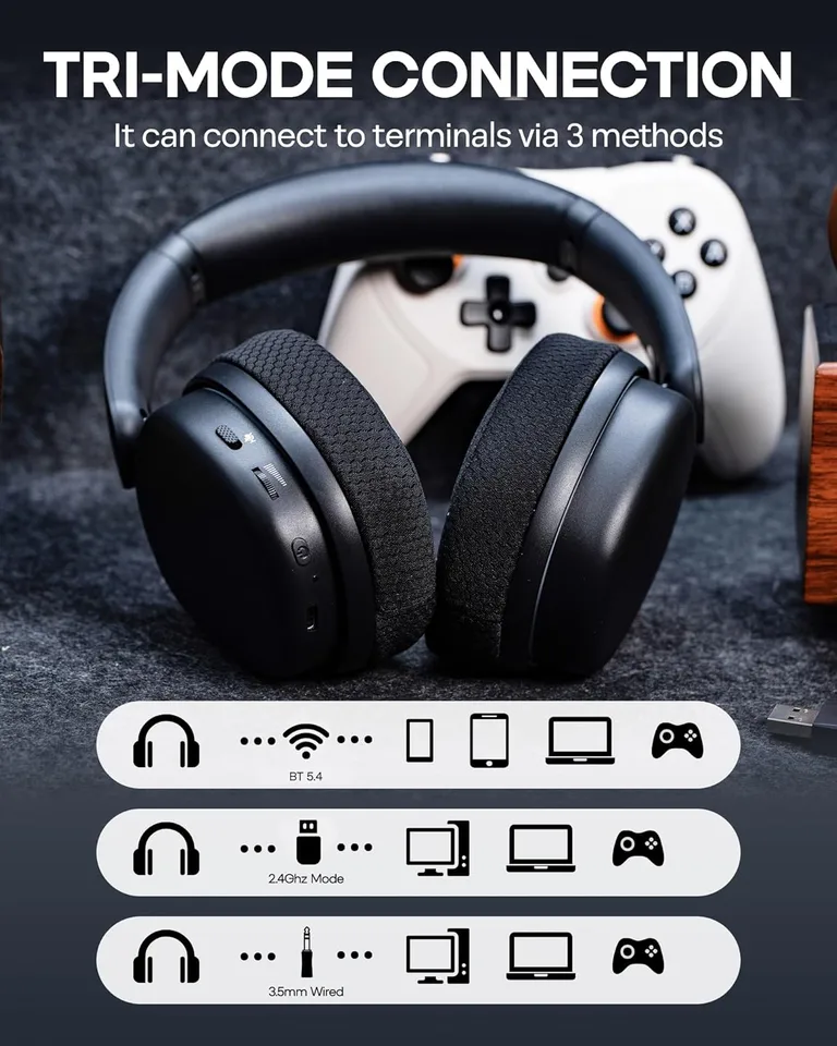AULA G7 Pro Wireless Gaming Headset – Tri-Mode RGB Headphones with Mic (black) - Vue 2 | Gaming Headset Maroc