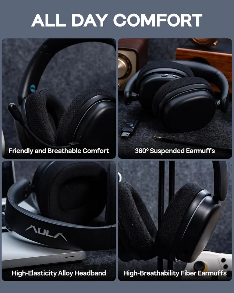 AULA G7 Pro Wireless Gaming Headset – Tri-Mode RGB Headphones with Mic (black) - Gaming Headset | Epic Key Maroc