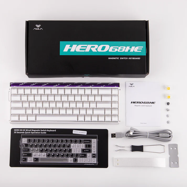 AULA HERO 68 HE – 65% Wired Hall Effect Gaming Keyboard | 8KHz | 128KHz Scan Rate (White Lighthouse) - Vue 6 | Magnetic Keyboards Maroc