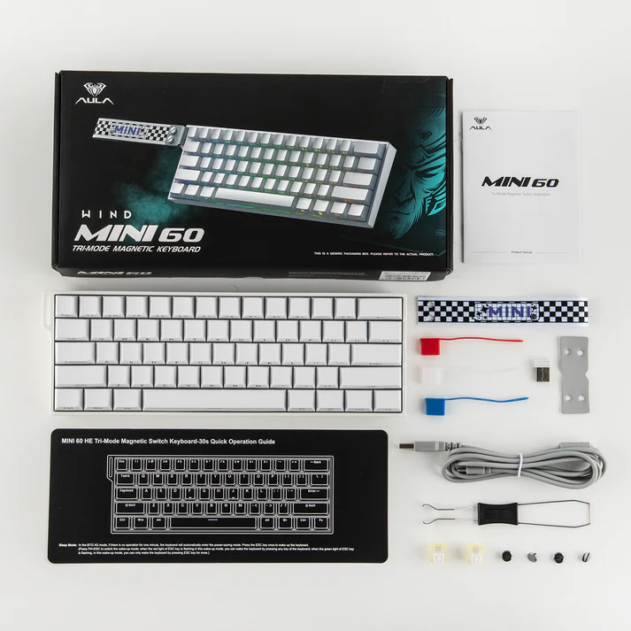 AULA MINI60 Pro Tri-Mod - 60% Magnetic Gaming Keyboard (white) - Vue 6 | Keyboard Maroc