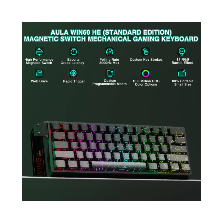 AULA WIN60 HE Series (Black contour lines) - Vue 4 | Keyboard Maroc