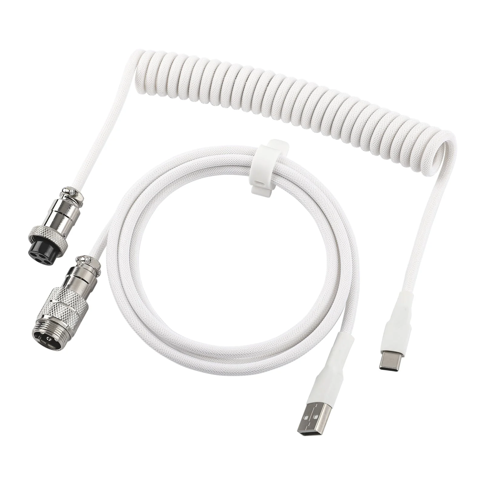 Custom Coiled Keyboard Cable - USB-C to USB-A with Aviator Connector (White, 3m) - Accessory | Acheter au Maroc - Epic Key