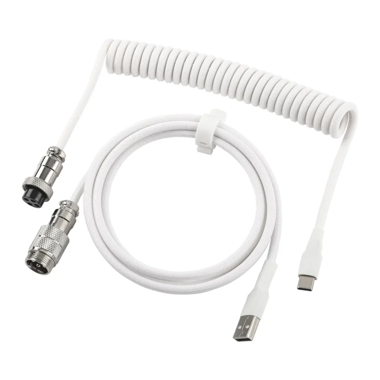 Custom Coiled Keyboard Cable – USB-C to USB-A with Aviator Connector (White, 3m) - Accessory available at Epic Key Morocco