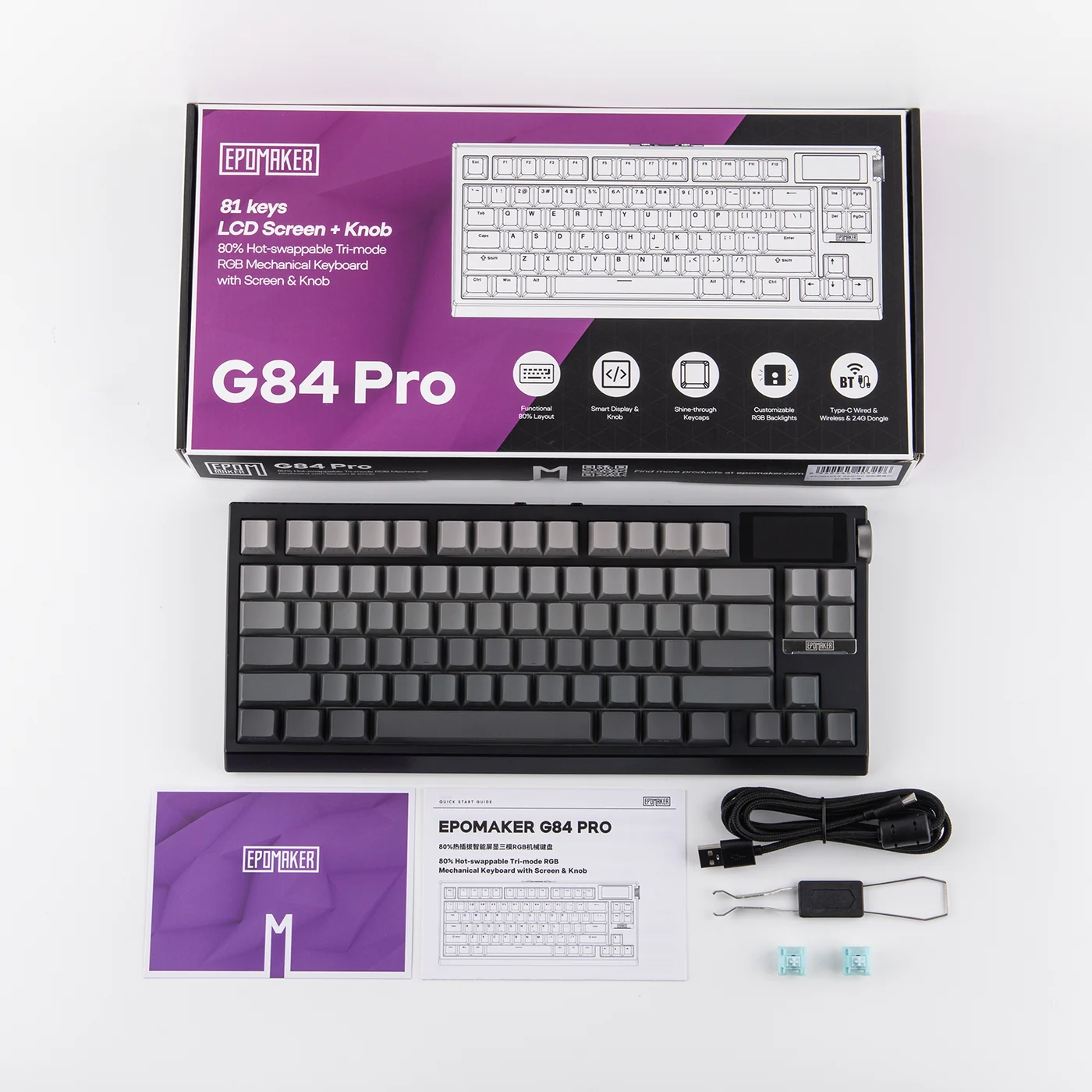 EPOMAKER G84 PRO Wireless Mechanical Gaming Keyboard (Black) - Vue 6 | Mechanical Keyboard Maroc