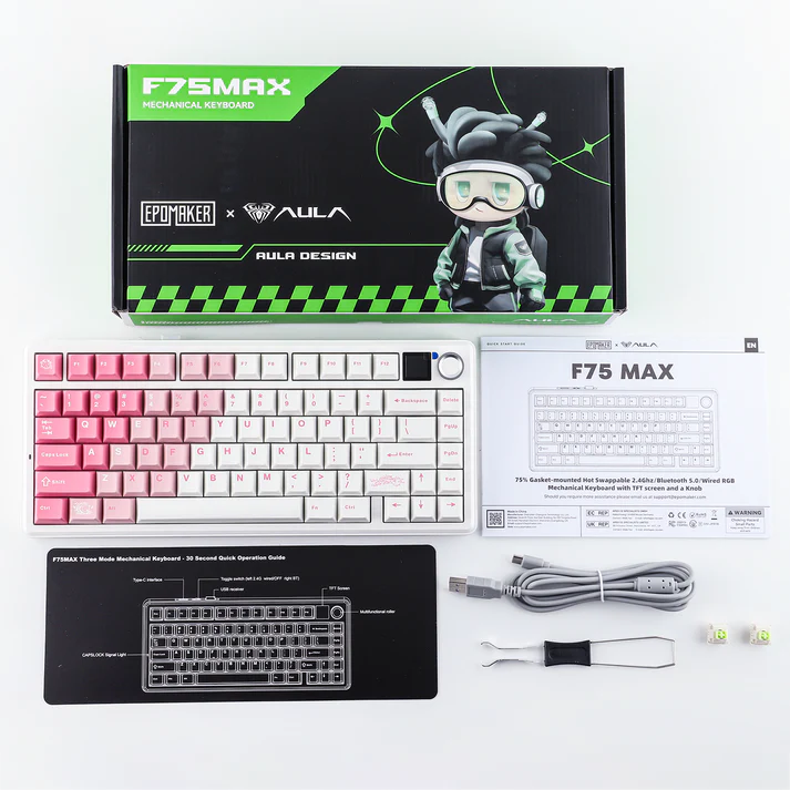 EPOMAKER x AULA F75 Max (Pink White) - Vue 6 | Keyboard Maroc