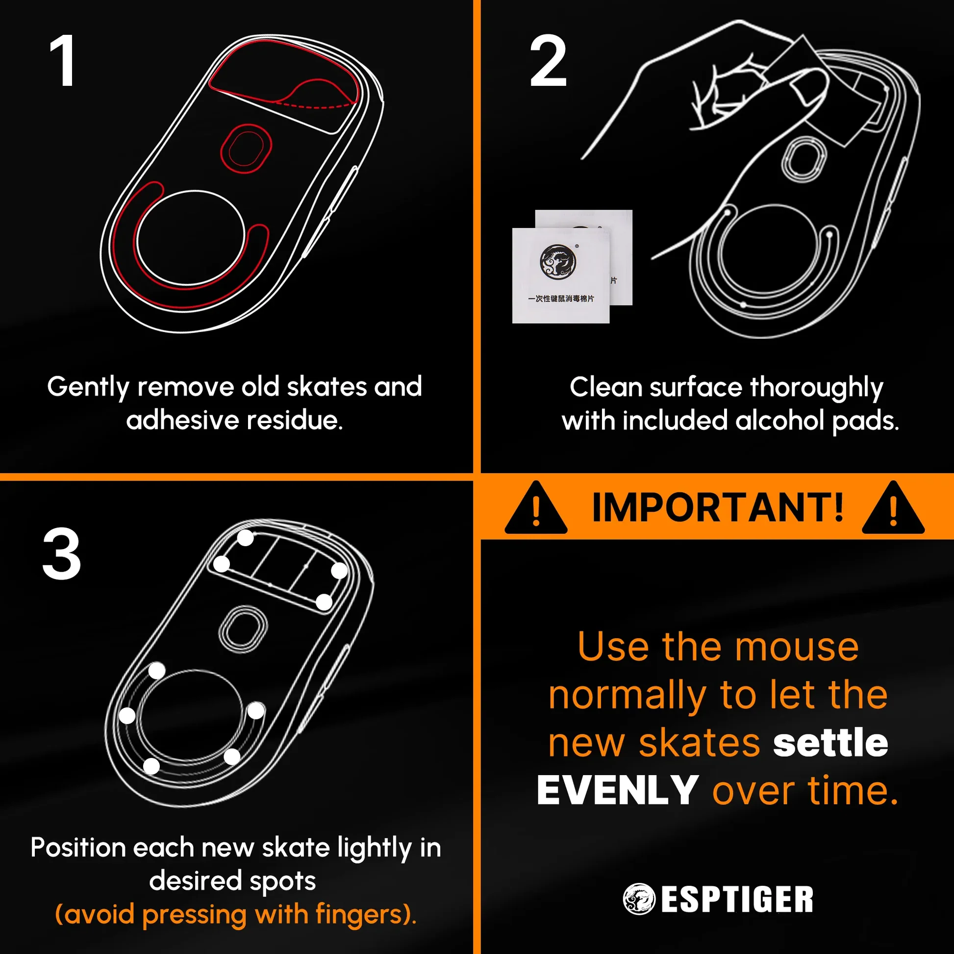 ESPTiger ICE V2 Mouse Skates – Universal – DIY Dots - Vue 4 | Accessory Maroc