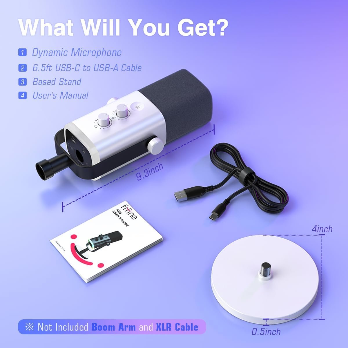 FIFINE AmpliGame AM8 USB/XLR Dynamic Microphone – RGB Lighting, Touch-Mute, Live Monitoring, Streaming Ready (White) - Vue 4 | Microphone Maroc