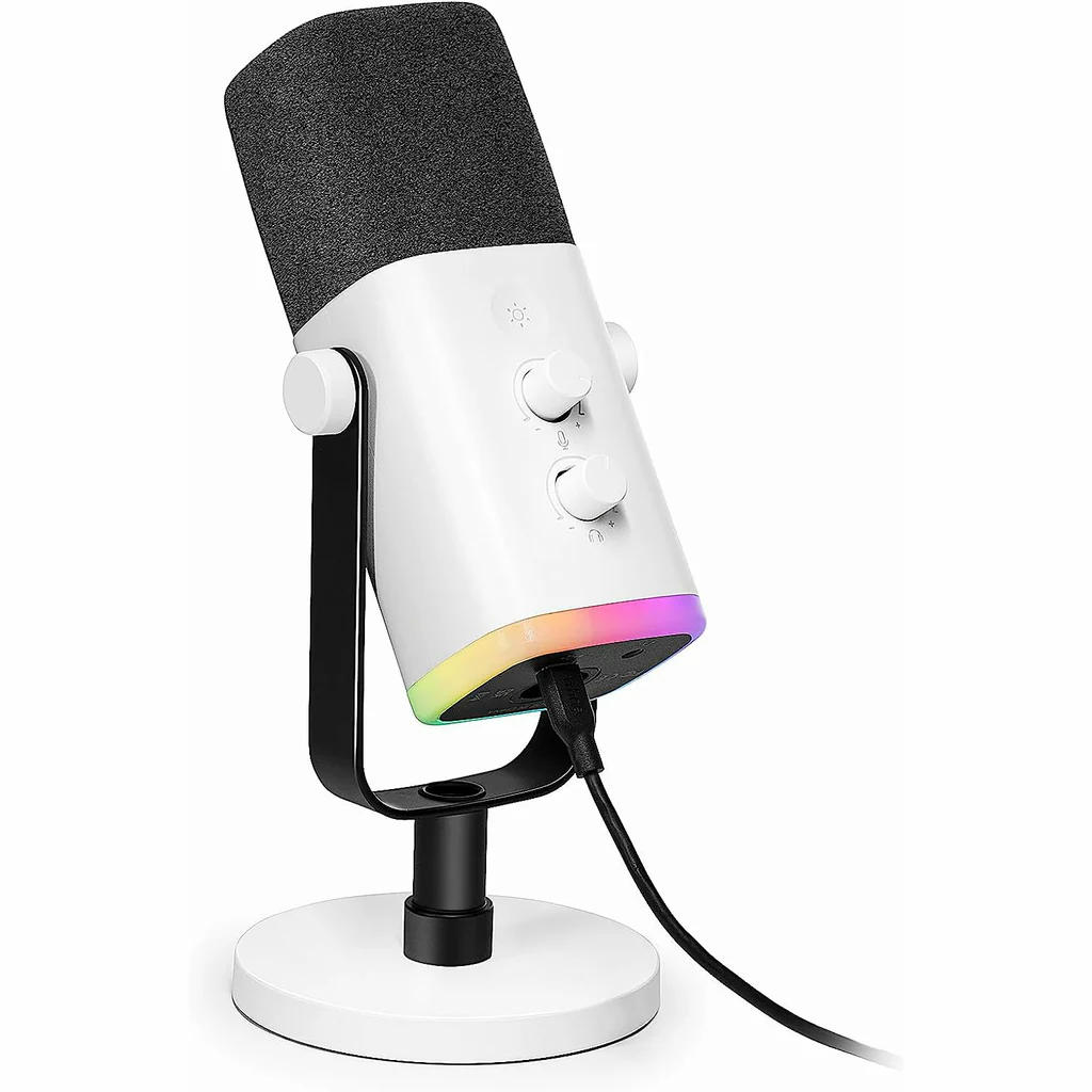 FIFINE AmpliGame AM8 USB/XLR Dynamic Microphone – RGB Lighting, Touch-Mute, Live Monitoring, Streaming Ready (White) - Epic Key Morocco