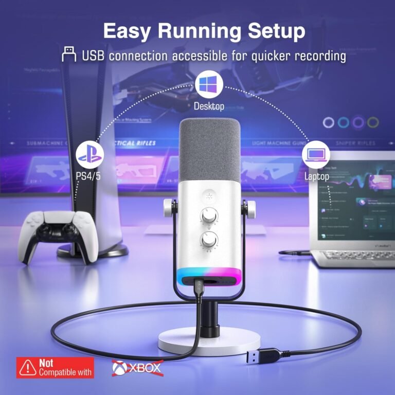 FIFINE AmpliGame AM8 USB/XLR Dynamic Microphone – RGB Lighting, Touch-Mute, Live Monitoring, Streaming Ready (White) - Microphone photo 5 - Epic Key Morocco