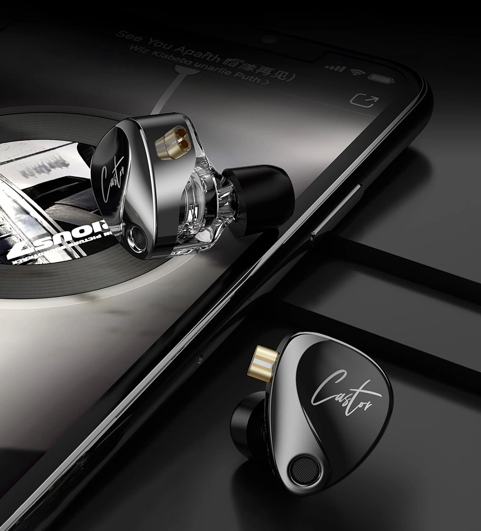 KZ Castor Dual Dynamic Driver HiFi In-Ear Monitor Earphones with Mic – Tunable Bass IEM (3.5mm) - Vue 2 | Earphones Maroc