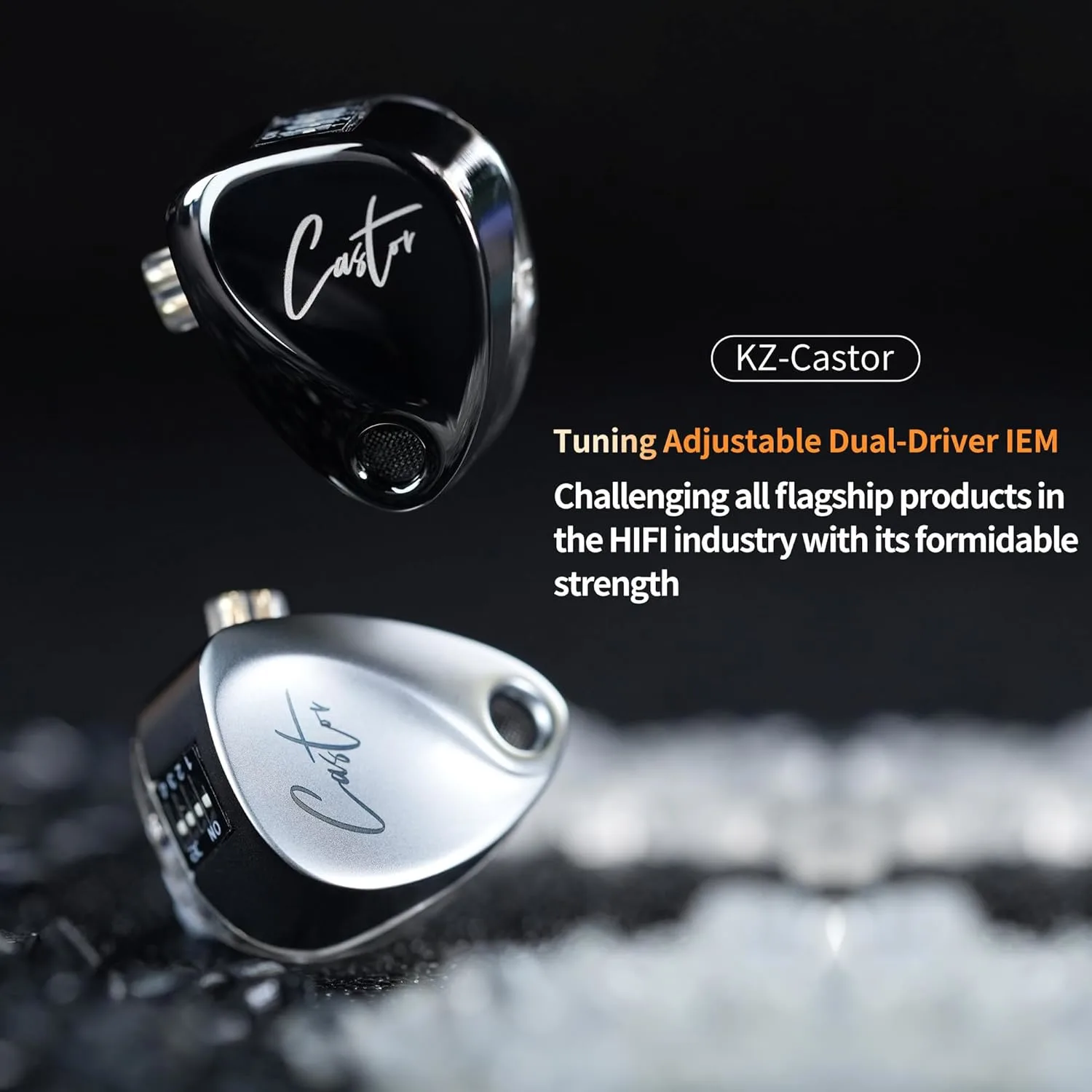 KZ Castor Harman Bass Edition IEM - Dual Dynamic Drivers, 16 Tunable Sound Profiles, Noise-Isolating In-Ear Monitors (Standard Bass, with Mic) (Silver) - Vue 6 | Earphones Maroc